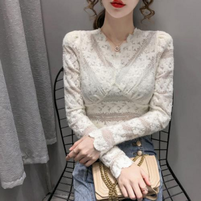 [뉴욕멋쟁이] 국내배송 로피아 레이스 꽃 블라우스 캐주얼 브이넥 플라워 블라우스