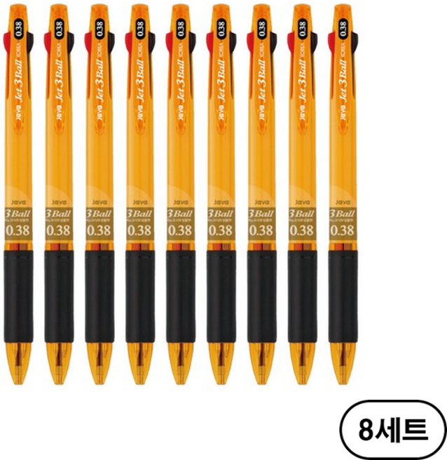 자바펜 제트3볼 3색 볼펜 0.38mm, 노랑(Yellow), 72개