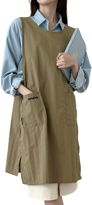 두리앤고 빅사이즈 방수 앞치마 루즈핏 카페 조끼형, 베이지, 1개