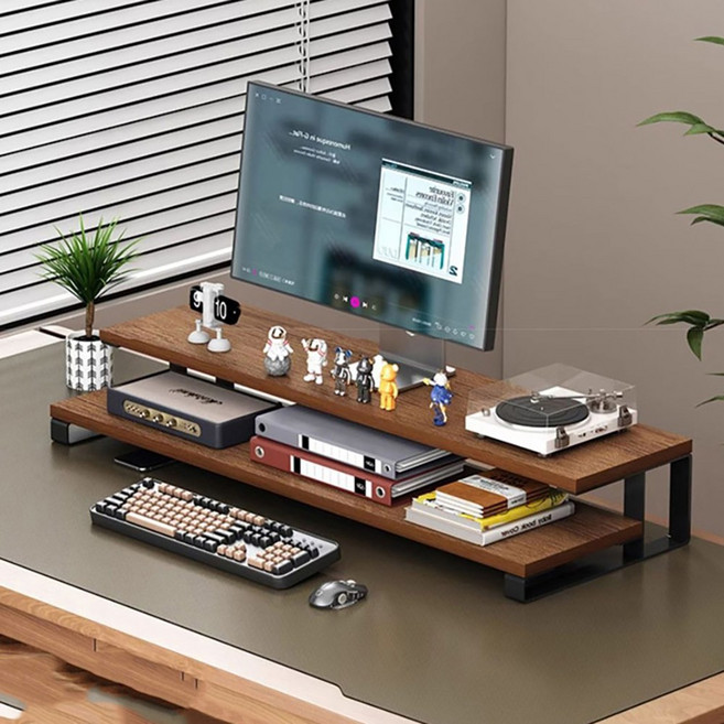 우드홈 2단 와이드 모니터받침대 80cm 컴퓨터 노트북 거치대, 블랙