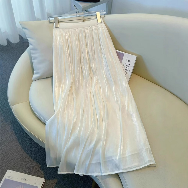 SELEAD 여성여름치마 실크스커트 쉬폰치마 롱스커트검정치마 화이트스커트 빅 사이즈