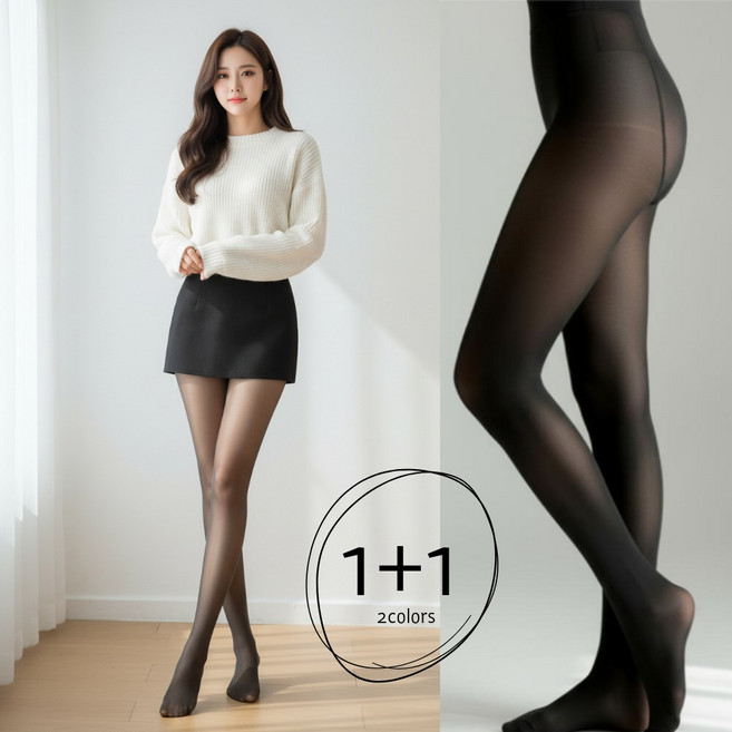 IFNA 여성 보온 기모 고탄력 착시 스타킹 블랙+커피 가을 겨울용