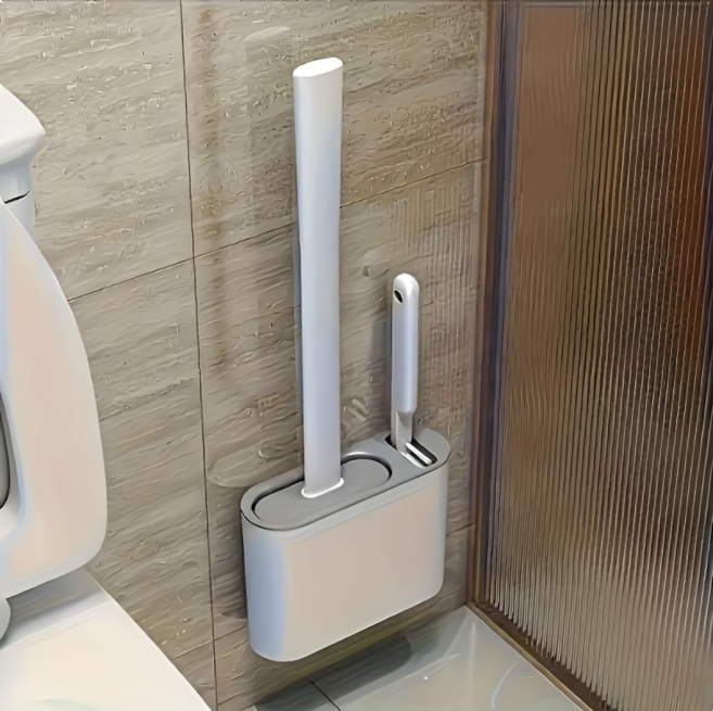 무타공 벽걸이형 실리콘 변기솔 인체공학적 손잡이 욕실 청소 브러시 세트 틈새 클리너 포함, 1세트, 그레이