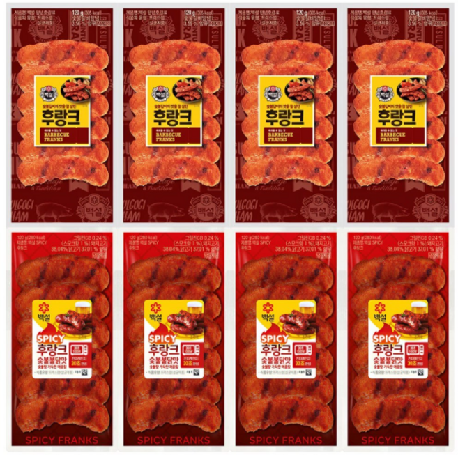 백설 숯불 후랑크(갈비맛+불닭맛), 4세트, 120g