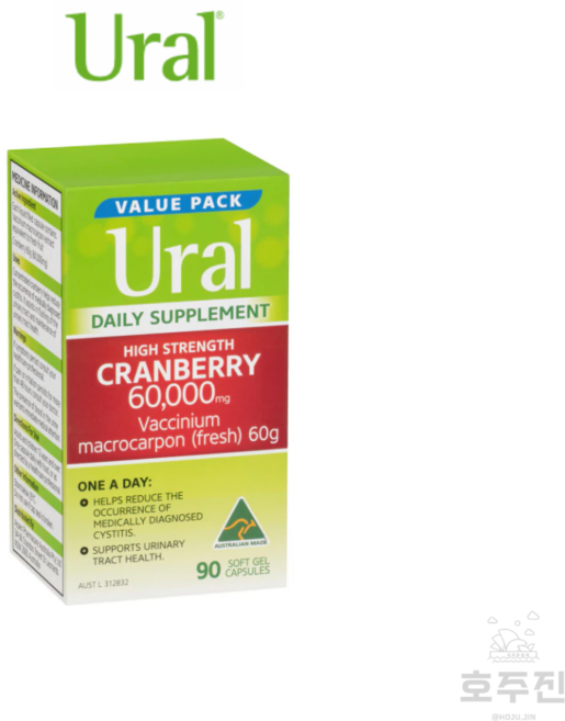 [우랄] 호주 고강도 크랜베리 방광염 요도염 요로건강 영양제 60000mg 90캡슐 (3개월분), 1개, 90정