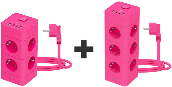 (2개)에코너 타워 멀티탭 1+1, 12구+16구 / 핑크, 1세트