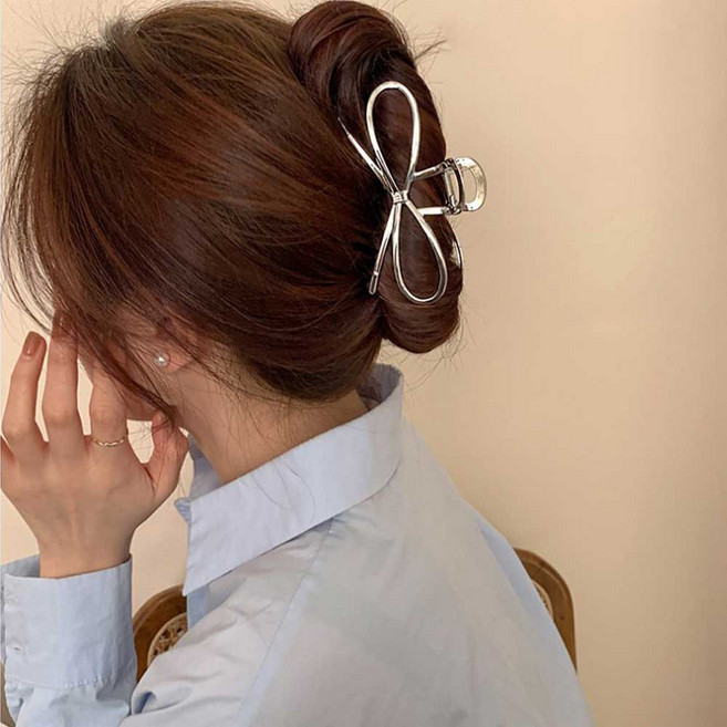 1/2구성 메탈 리본 헤어 집게핀 올림 머리 집게 머리핀 반묶음