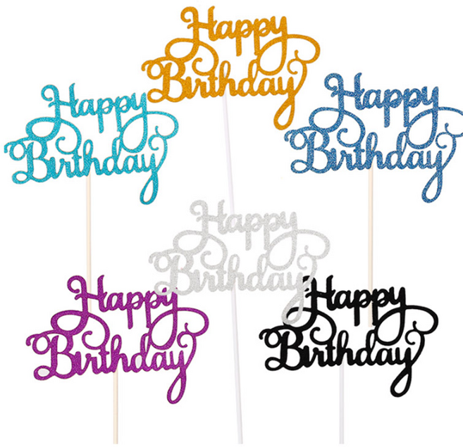 생일축하 케이크 토퍼 디저트 데코픽 케익 장식 5color, 블랙