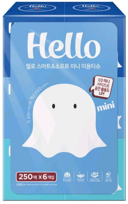 헬로 미니 천연펄프 미용티슈 2겹, 250매, 6개