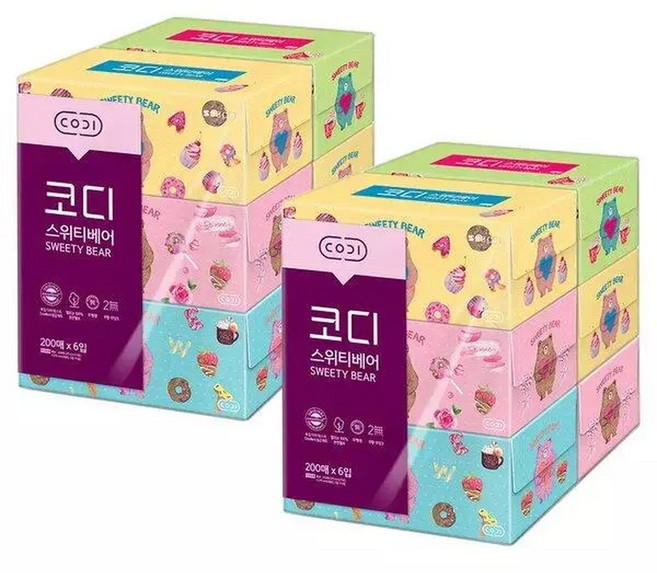 코디 스위티베어 200매6입 2팩, 2개, 6매입