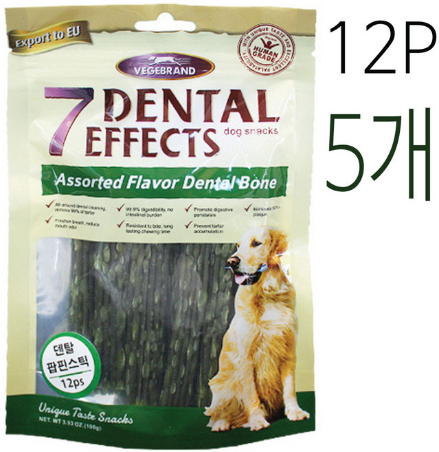 베게 세븐데이즈 덴탈 팝핀스틱 강아지 덴탈껌 12p 5개 단품, 닭, 100g
