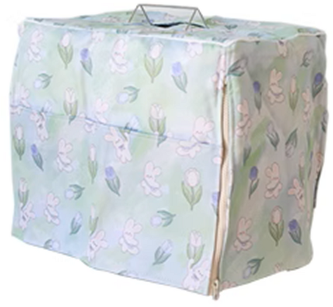 蹦蹦鳥 台灣現貨304不銹鋼折疊籠 外出籠 運輸便攜手提籠 適合中小型鸚鵡虎皮/牡丹/小鸚鵡/和尚, 1個, 折疊籠的籠衣-四季款-藍色兔子(不含籠), 藍色籠衣