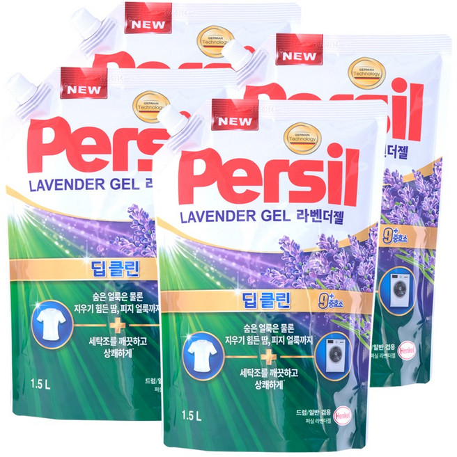 퍼실 딥클린 플러스 라벤더향 드럼용 액상세제 리필, 1.5L, 4개