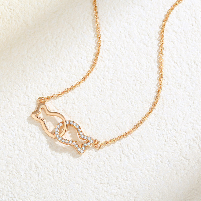 여자 금목걸이 18K 로즈골드 럭셔리 쌍어 디자인 펜던트 목걸이 친구생일 결혼기념일 선물 SY-004