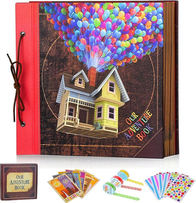 Adventure Book 다이어리 사진 스크랩북 기념일 결혼식 여행 생일 크리스마스용 하드 커버 영화 업 여행 스크랩북(My Adventure), 30.5cm(12인치) 업 하우스