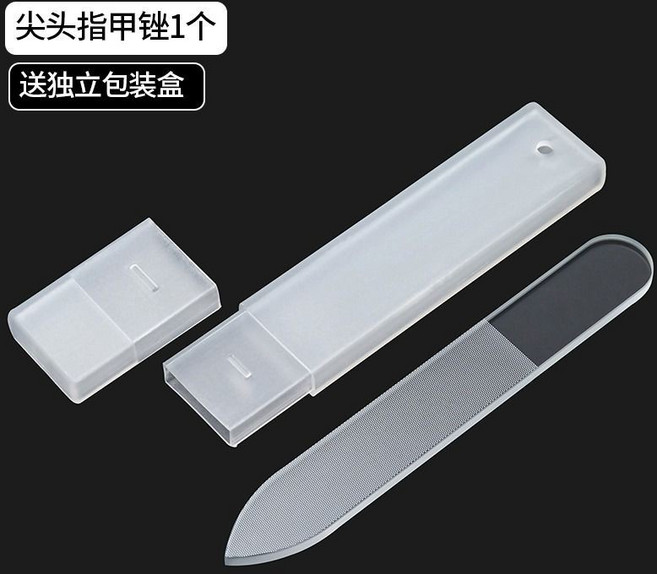 納米級玻璃指甲銼刀，打磨拋光不傷甲，附獨立收納盒, 1個, 指甲銼盒裝,尖頭,拍一發一