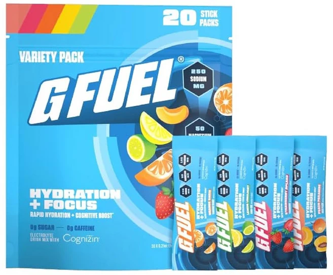 즉각적인 수분 공급 및 집중을 위한 G 연료 전해질 분말 레몬 오렌지 복숭아 딸기 맛의 무설탕 버라이어티 팩 정신 집중력을 향상시키는 누트로픽 음료 믹스 20인분, Variety Pack - 20 Servings - 쿠팡