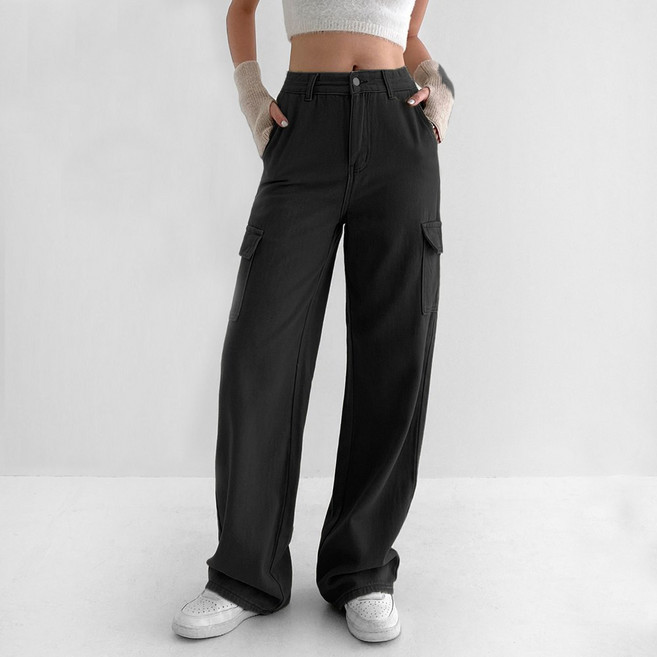 라르고비에 기모 와이드핏 카고 일자 팬츠 코튼 면바지[기장3종]