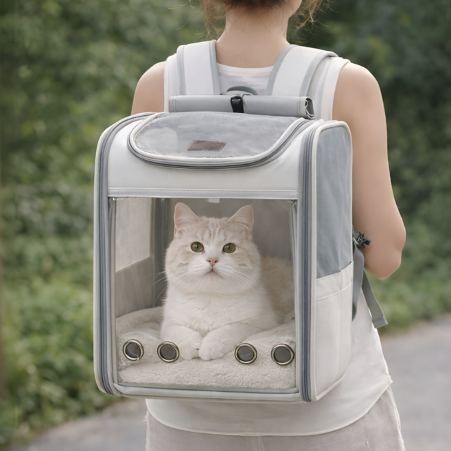 차즈마켓 고양이 이동장 투명 백팩 캐리어 접이식 대형, 1개, 소프트그레이