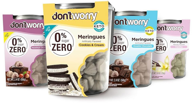 Don't Worry 머랭 쿠키 무설탕 스낵 쿠키 저탄수화물 및 글루텐 프리 간식 건강한 캔디 대체품 케토 푸드 4팩, 3 Cookies&Cream, Hazelnut, Dou, 1 Count (Pack of 4)