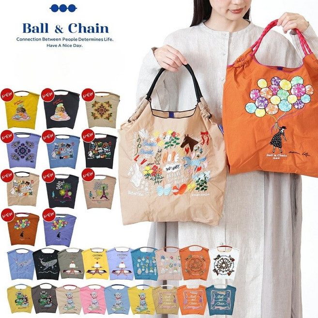 ball chain 볼앤체인 자수 에코백 토트백 2WAY 쇼핑백 M L 사이즈