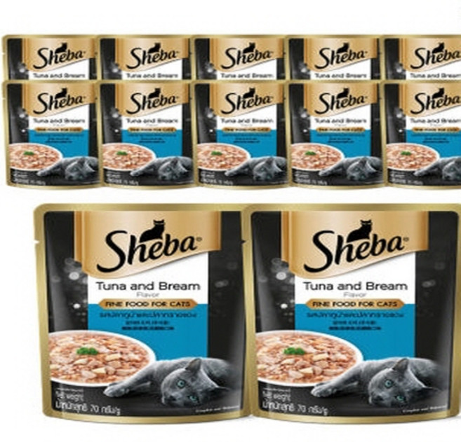 쉬바 고양이 주식 파우치, 참치+도미, 70g, 12개