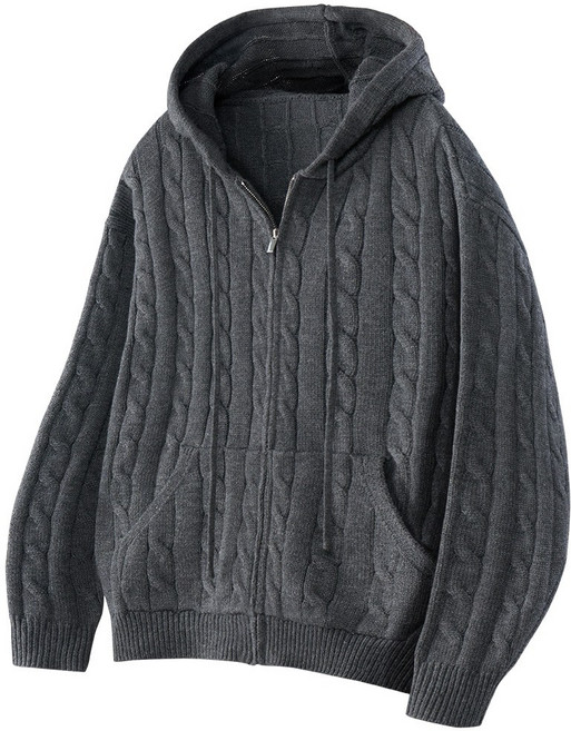 팀스핏 남성용 오버핏 꽈배기 니트 후드집업 3Color