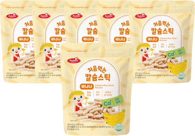 베베스트 칼슘 스틱 유아 쌀과자, 바나나, 40g, 6개