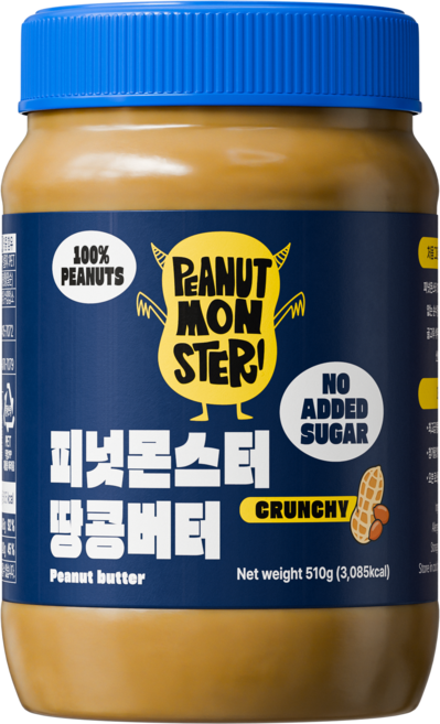 [압도적 고소함] 피넛몬스터 무첨가 무가당 100% 땅콩버터 크런치, 1개, 510g