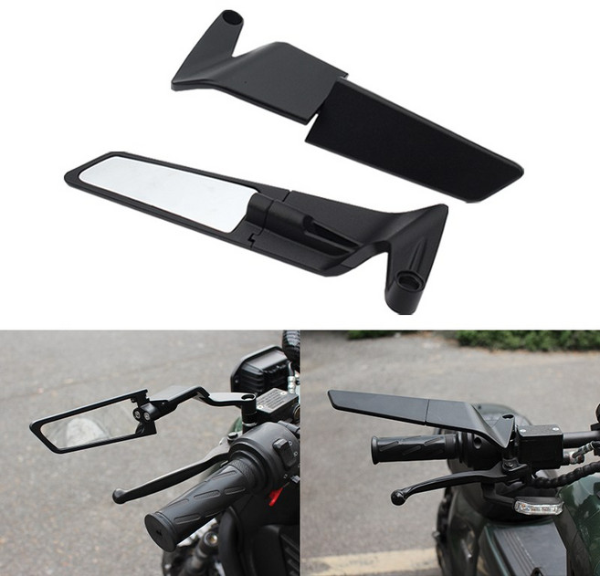오토바이 미러 스텔스 윙 미러 키트 조절식 윙 타입 사이드 미러 8/10mm, 1개