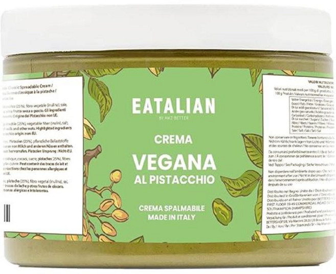 AMZ BETTER의 EATALIAN 비건 피스타치오 크림 비건 스프레더블 크림 빵에 발라 먹기 좋고 아이스크림이나 케이크와도 잘 어울리며 두바이 초콜릿과도 훌륭한 조합입니