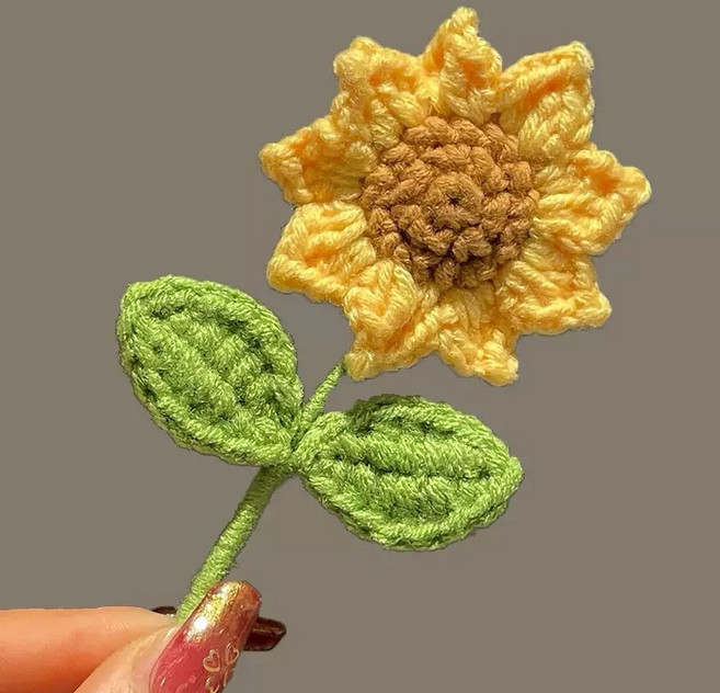迷你針織向日葵胸針 手工編織花 畢業贈禮, 1個, 向日葵, 黃色