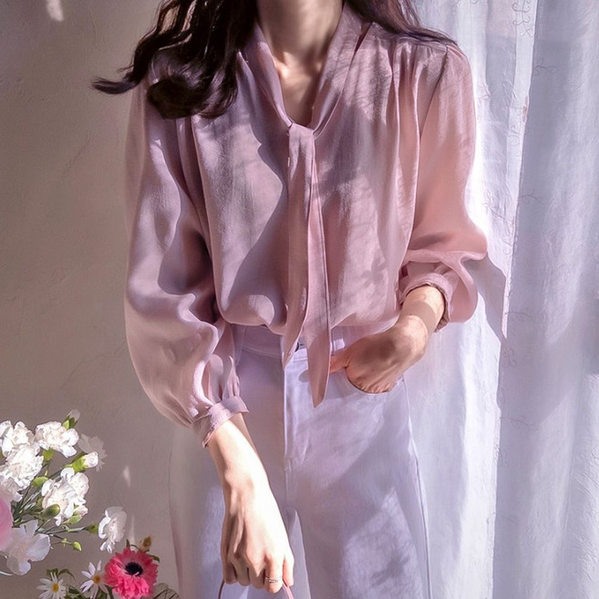 리린 모달 봄로디안 타이탈착 숄더샤링 고급미 여리 블라우스 2896436