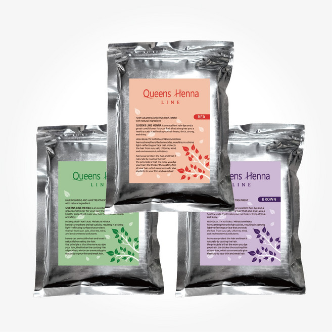 퀸즈라인헤나 3set 천연헤나염색약 인도직수입 정품, 레드+네추럴+브라운, 1개