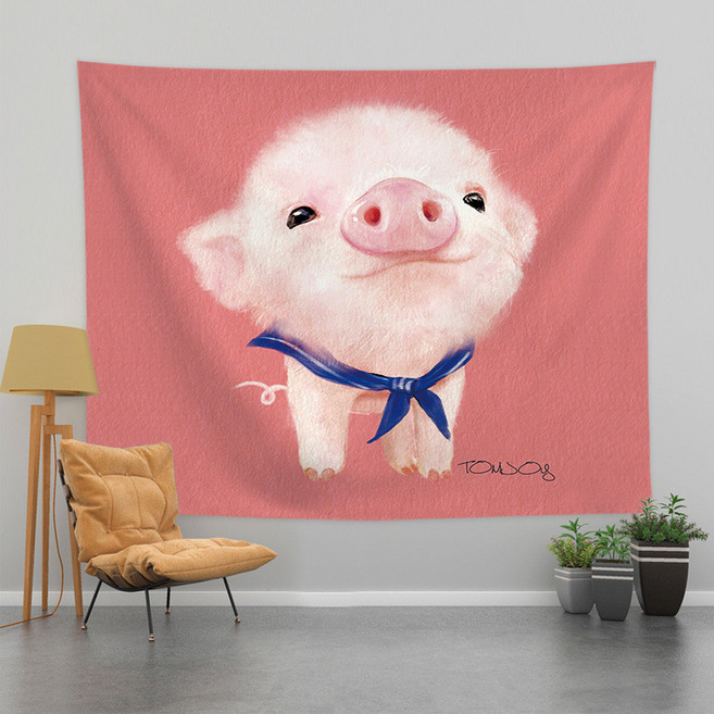 이자카야 주방 커튼 일식집 일식 출입구 가리개 패브릭, 핑크 돼지