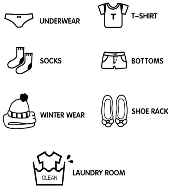 옷장스티커 옷장정리 서랍장 의류정리 스티커 5cm 소