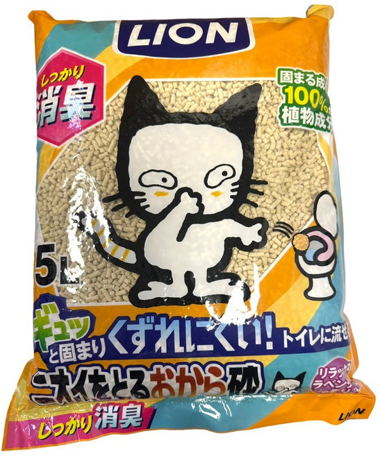 LION 獅王 貓砂 5L 可沖馬桶 豆腐砂 強力凝結 除臭 薰衣草香氛, 1包
