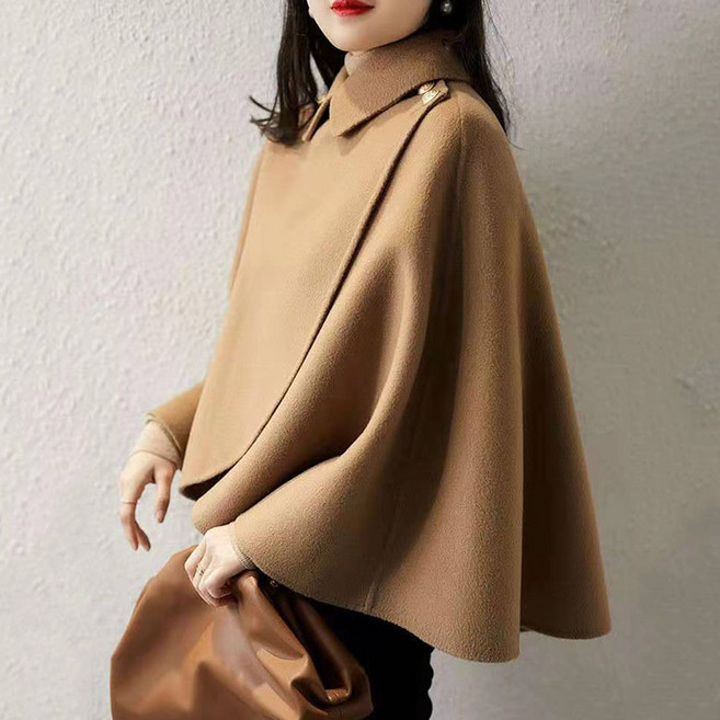 FANSYLI 여성 모직 케이프 가을 겨울 숏 모직 코트 패션 루즈핏 캐시미어 코트 W2511N01