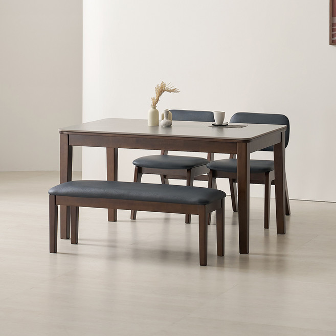 라로퍼니처 노엘 1250 포세린 통 세라믹 패밀리 4인 낮은 식탁 세트, 식탁+의자2+벤치1, 그레이, 월넛