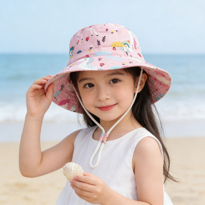 兒童卡通遮陽漁夫帽, 1個, 遮陽帽彩虹小馬3-8歲均碼 帽圍50-54cm