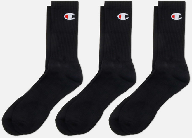 [챔피온] 자수 로고 쿠셔닝 장목 검은 양말 3팩 세트, 3개, 상세 설명 참조