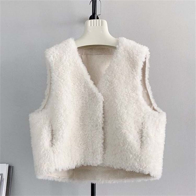 TKX 여성용 겨울 따뜻한 퍼 뽀글이조끼 사무실 천연양모 빅사이즈 무지 고급