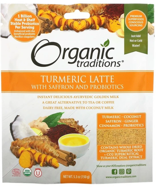 Organic Traditions 강황 라떼 & 프로바이오틱 & 사프론 5.3 oz (150 g), 2kg, 1개 - 쿠팡