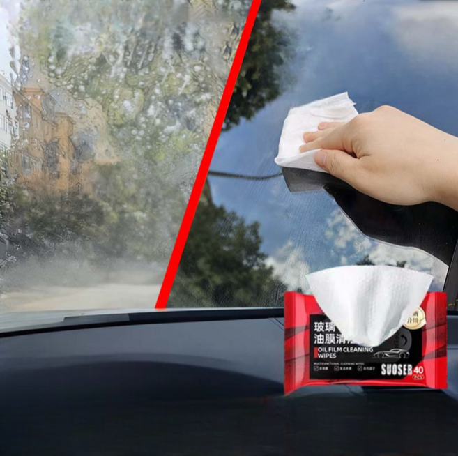 [유막 싹 제거!] 1+1/2+2 자동차 유리 유막제거 티슈 유리세정제 차량 유막제거 물티슈 발수코팅제 실내크리너 세차 용품 차량용 살균 세차 물티슈 내부 청소용품, 2개, 40개