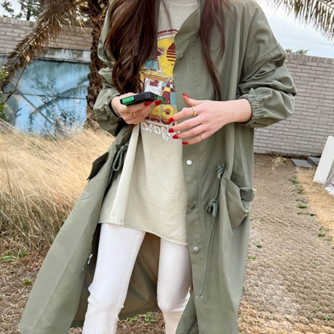 바람막이 롱 점퍼 야상 캐주얼 여성 이중잠금 지퍼 단추 코트 간절기 데일리