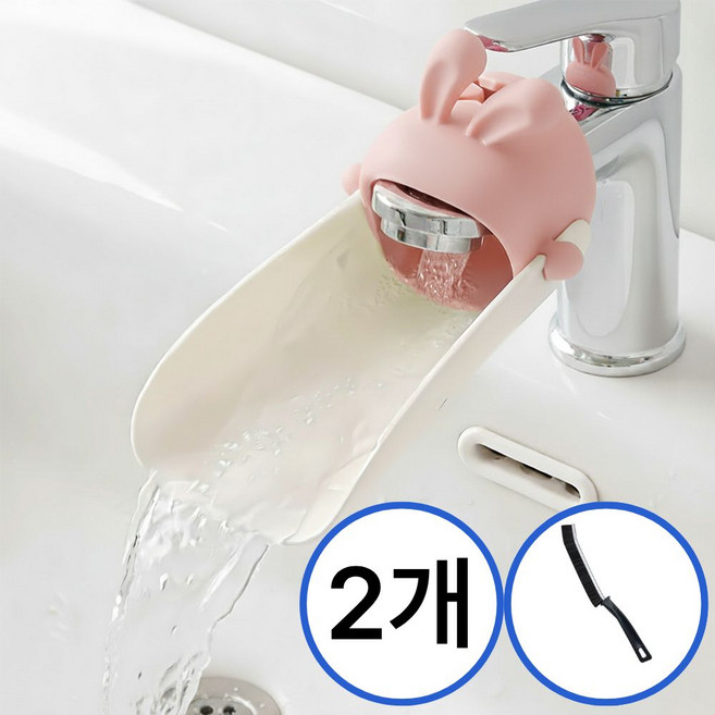 FizzMint 깜직한 실리콘 캐릭터 수도꼭지 연장탭 세면대 물튀김 방지, 파스텔핑크, 2개