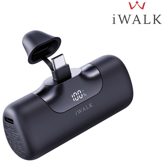 iWALK 六代 Type-C 直插式行動電源 20W快充 5500mAh 數位顯示 口袋行動電源, 夜黑