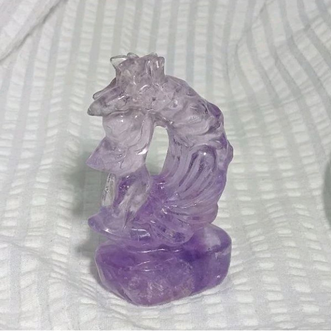紫水晶 月亮狐狸雕像 010418