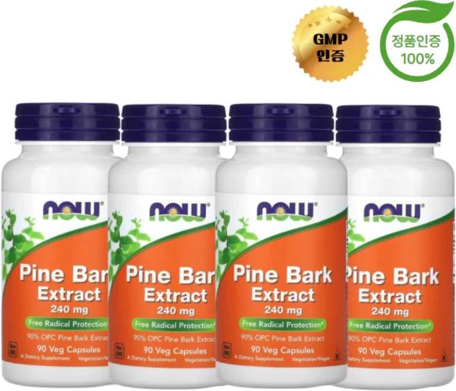 나우푸드 소나무 껍질 추출물 240mg 베지 캡슐 90 정, 4팩 - 쿠팡