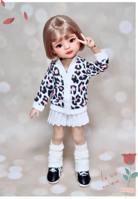 #파올라레이나 32cm 옷( 핑크 호피 가디건 )[마구샵]#구체관절인형#bjd#인형옷#다락아이#관절바디#완제품, 1개
